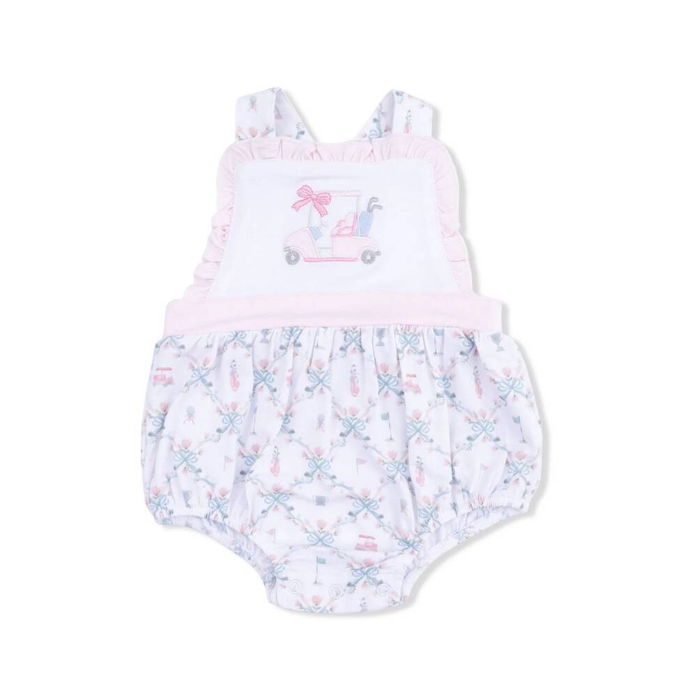 NEW ANGEL DEAR kids golf trellis ruffle bubble in pink bamboo